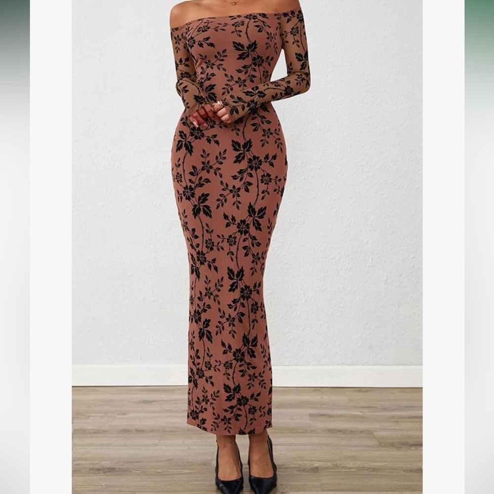 NWT Pretty Garden Fall Off The Shoulder Floral Bodycon Maxi Dress Size Large
